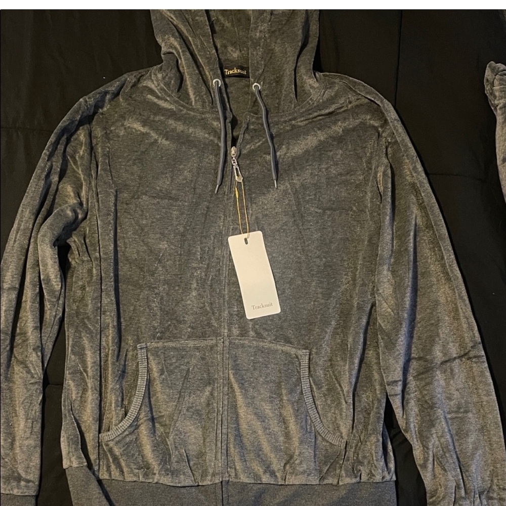 PrettyGarden Gray Velour Tracksuit Set Zip Hoodie Pants XL NWT